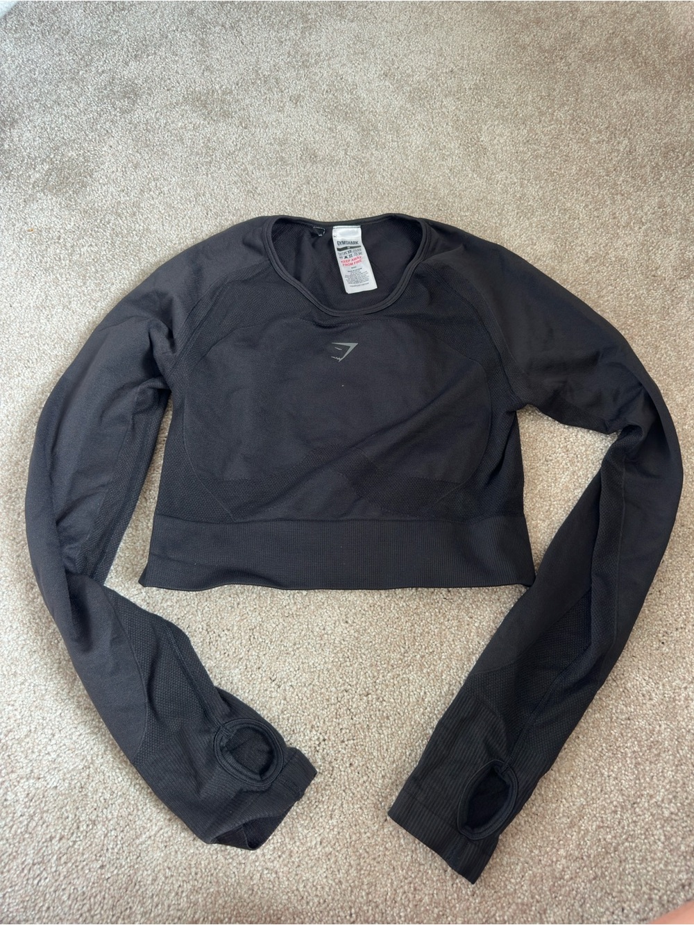 Gymshark Black Long Sleeve Cropped Training Top with Thumbholes